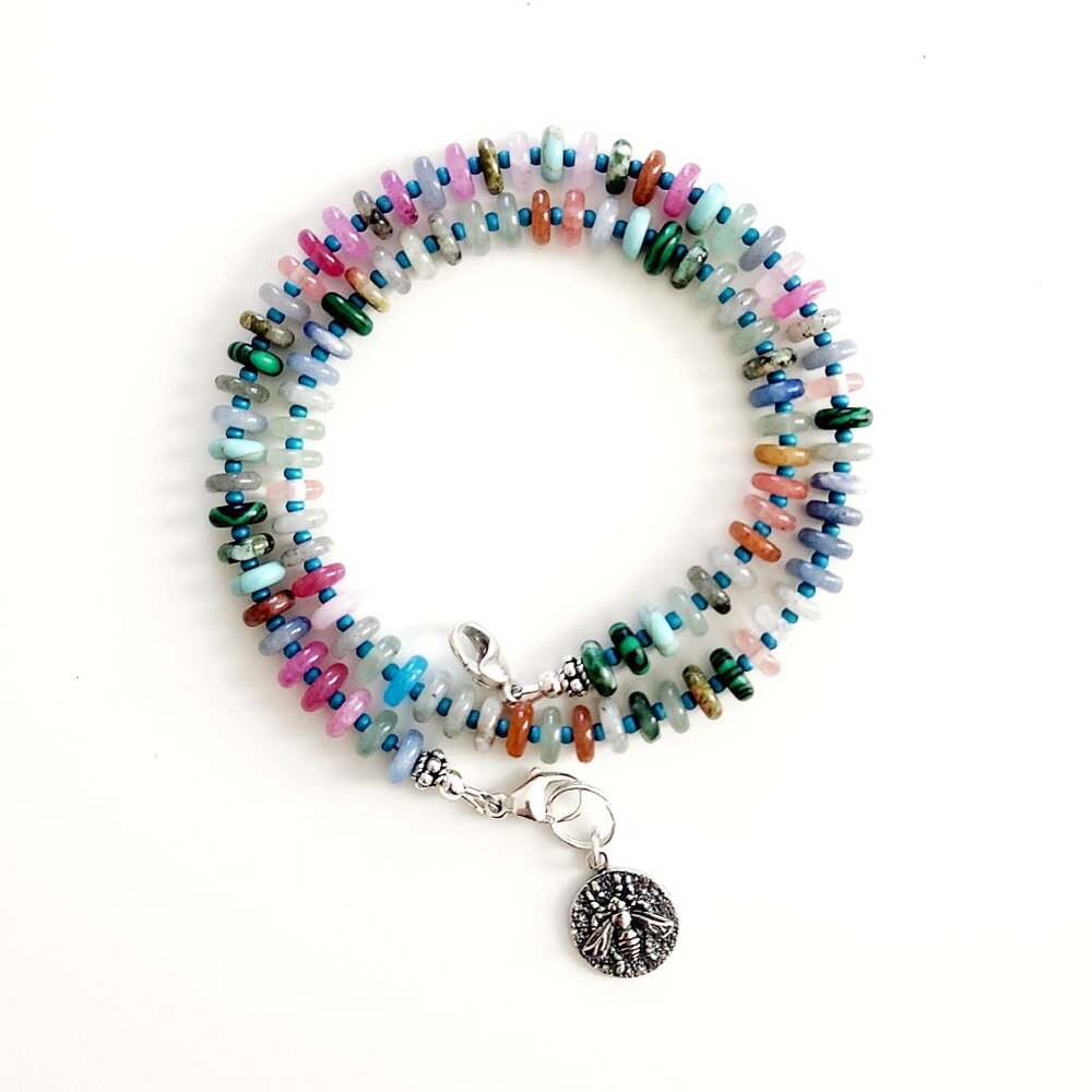 TEAL MIXED MINI GEMSTONE NECKLACE--16"